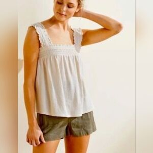 UpWest Luxury Resort Wear Baby Doll Ruffle Textured 100% Cotton Tank Top